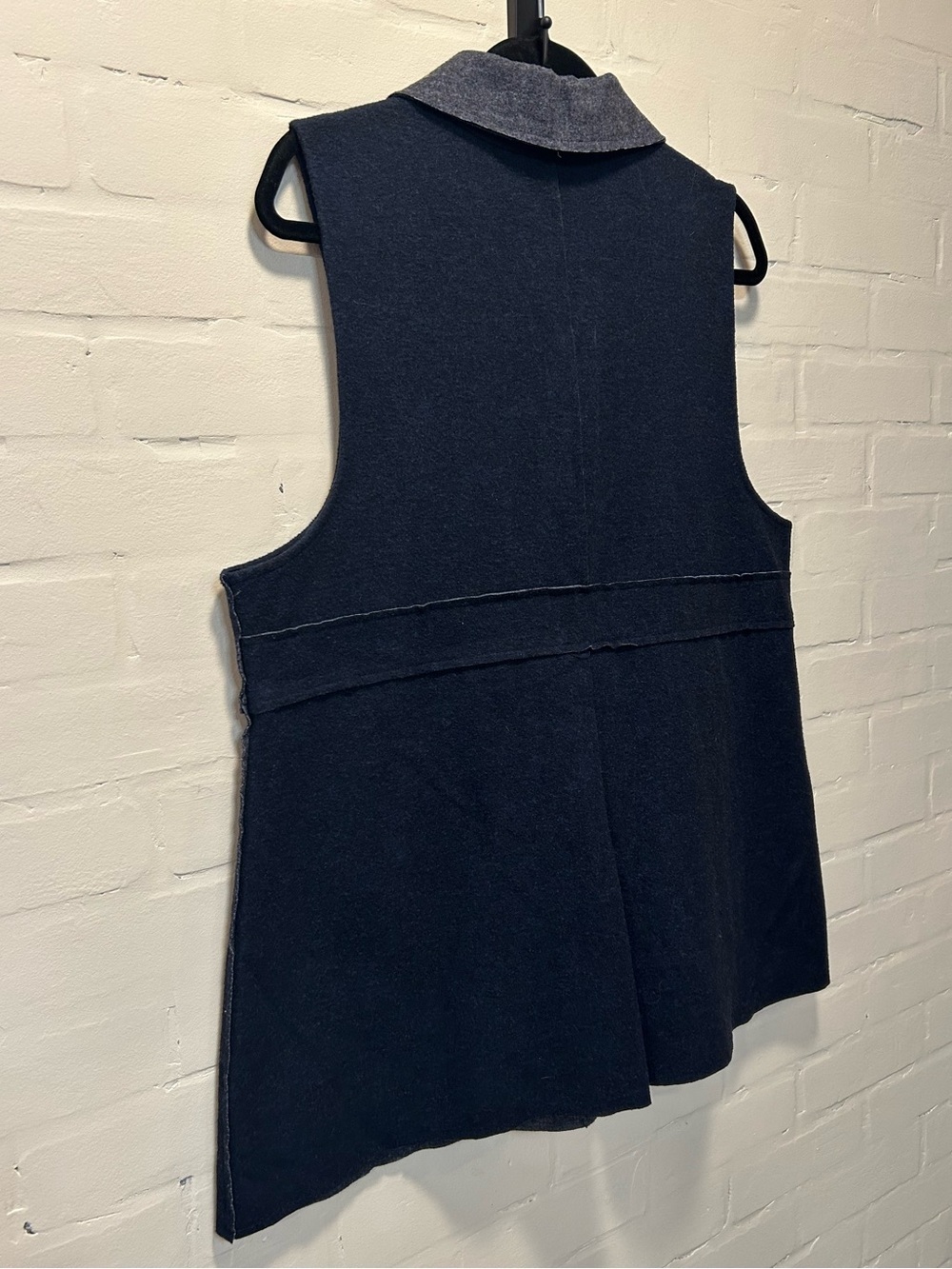 Habitat Navy Gray Contrast Button Front Vest Size L Lagenlook Artsy Scandinavian - Picture 8 of 9